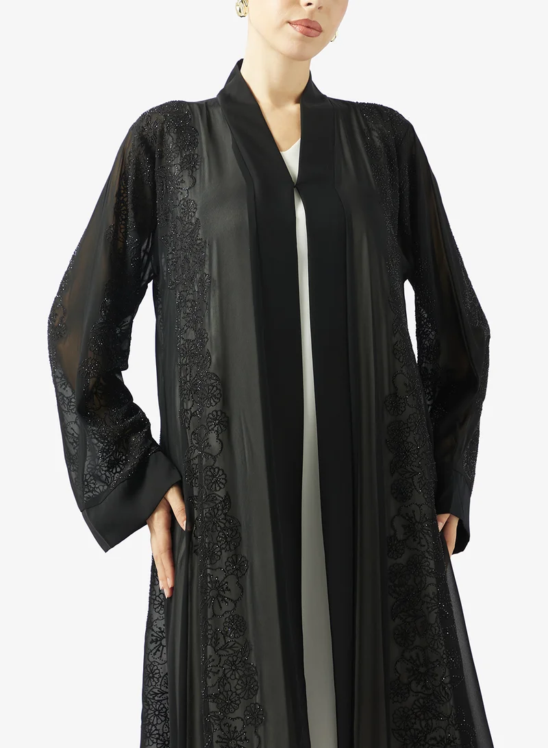 hayas closet  Black Embellished Abaya With Sheila for Women | Best Price UAE